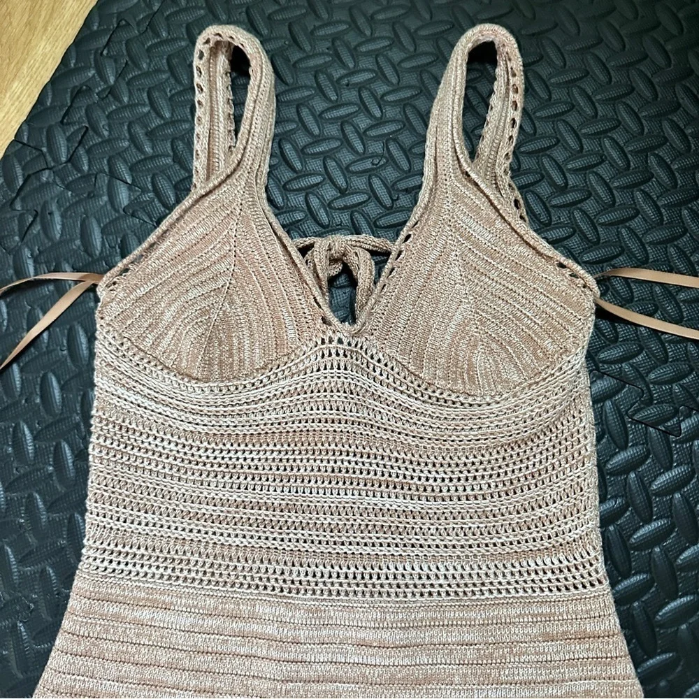 Torn BY Ronny Kobo Size Small Tan/Cream Knit Maxi Dress - Picture 5 of 8